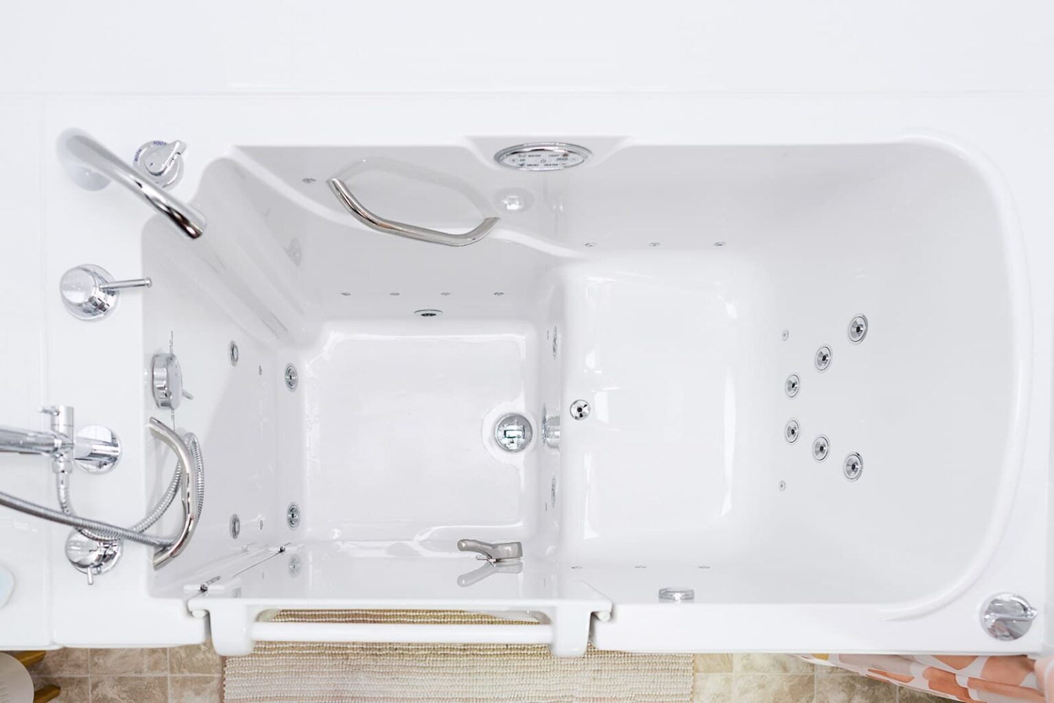 Walk-in tub with entry door and grab bars
